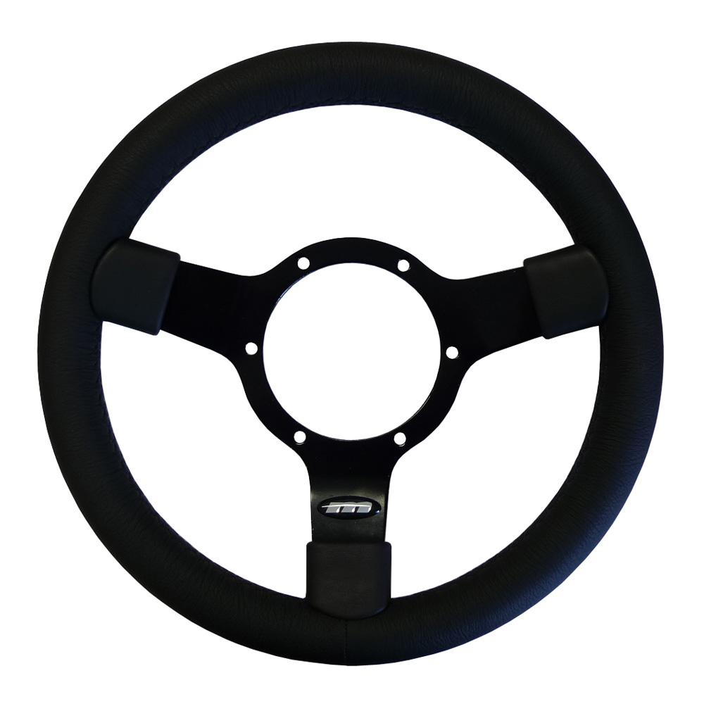 12 Inch Traditional Steering Wheel Black Spokes Leather Rim