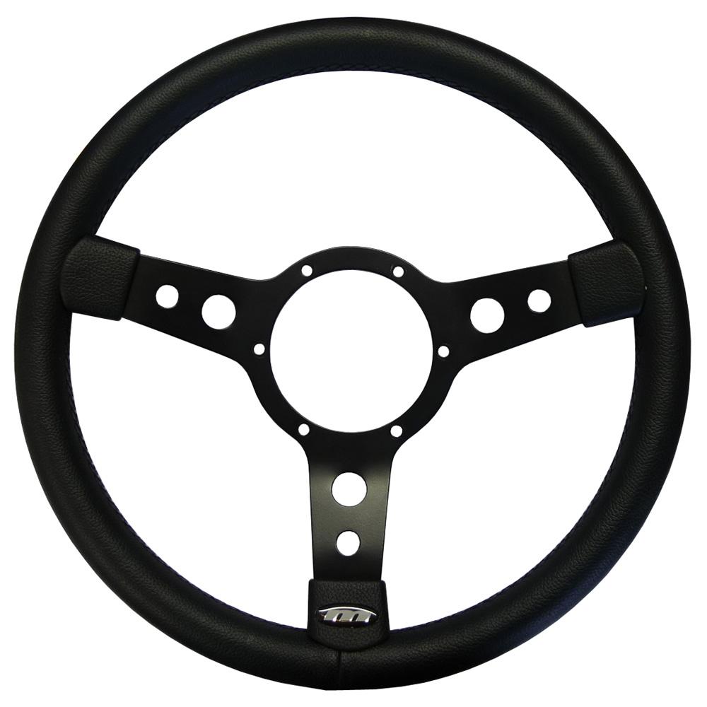 13 Inch Traditional Steering Wheel Black Spokes Leather Rim